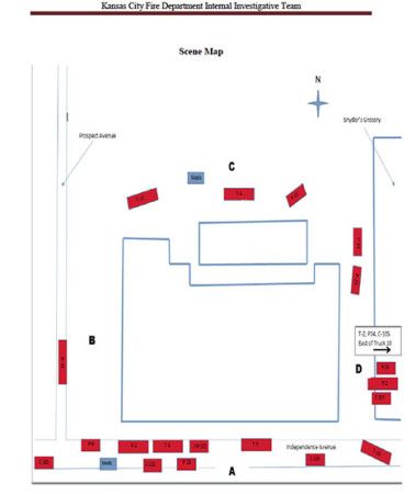 A scene map of the incident included in the KCFD internal report released on Tuesday, May 24.