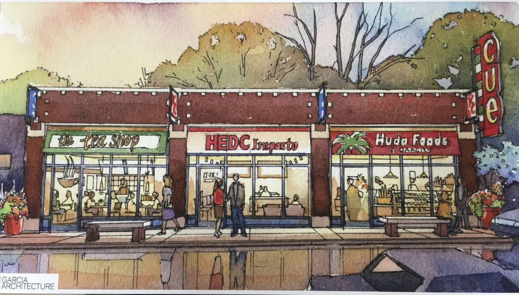 An HEDC rendering of planned facade improvements along Independence Avenue. 