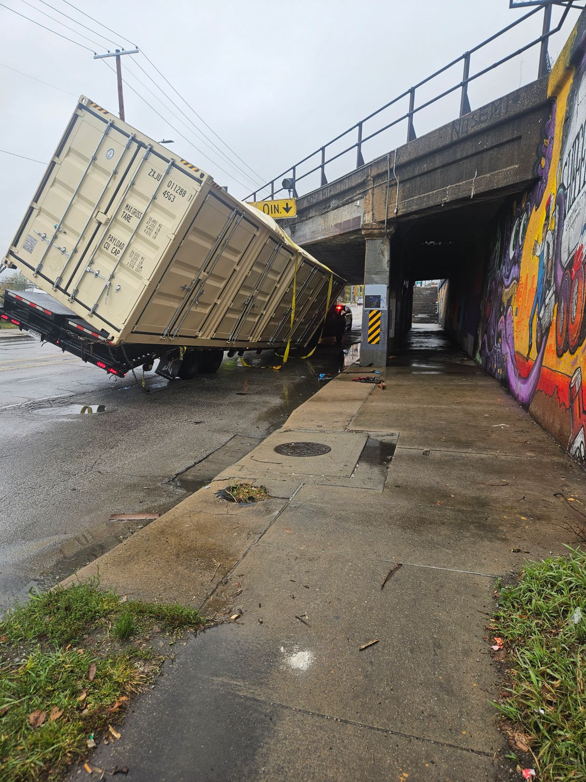 Dislodged truck in “Truck-Eating Bridge” | Photo courtesy of Independence Avenue Community Improvement District Team Resource Manager, Laura Birdsong